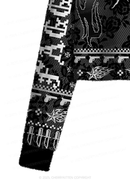 Punk Faggot Pride Y2K Christmas Crop Knit Sweatshirt Cherrykitten