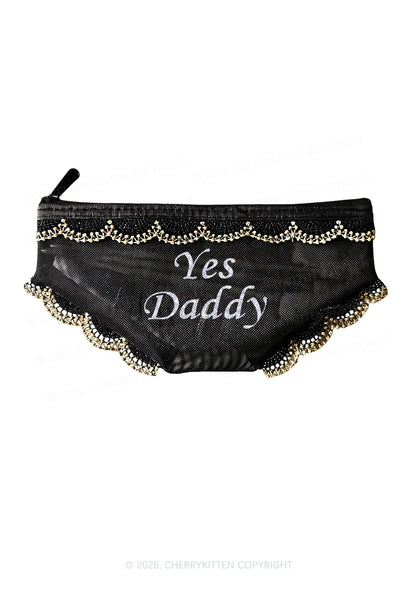 Glitter Yes Daddy Y2K Briefs Shape Cosmetic Pouch Cherrykitten