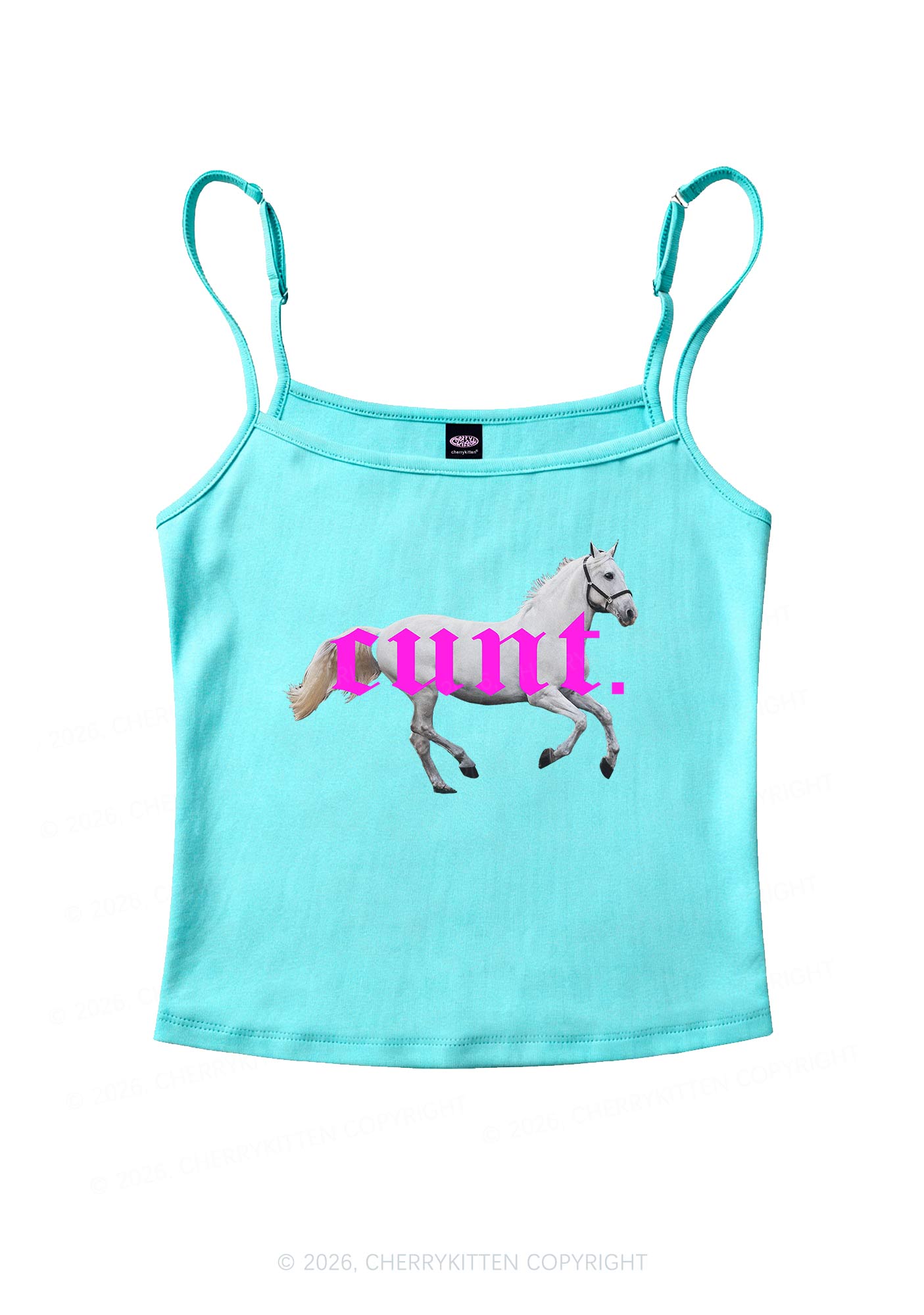 Pink Cxxt Horse Y2K Spaghetti Strap Cami Cherrykitten