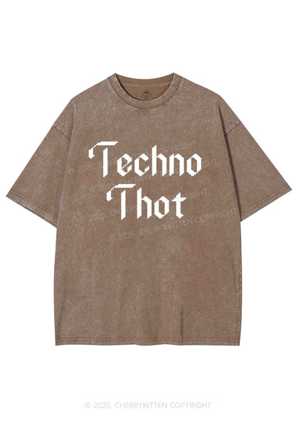 Techno Thot Y2K Shirts Washed Tee Cherrykitten