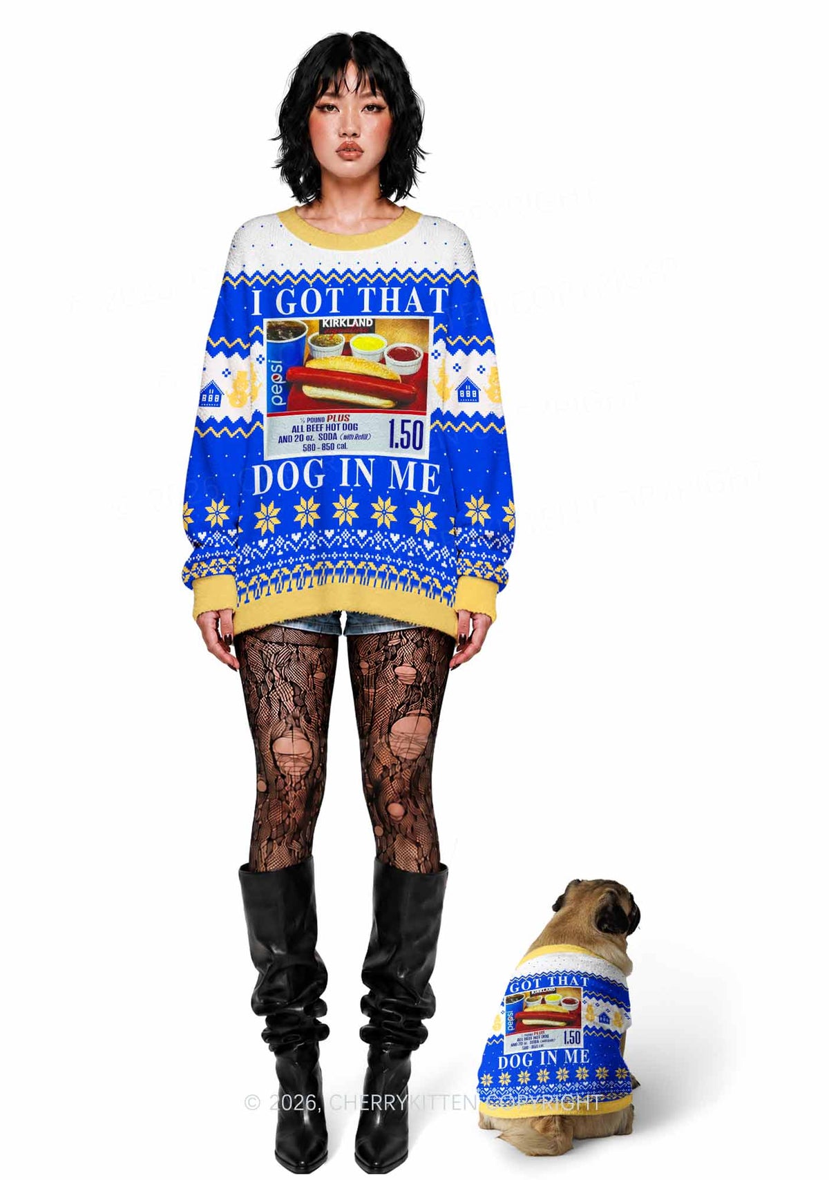 I Got That Hot Dog In Me Y2K Pet Knit Sweatshirt Cherrykitten