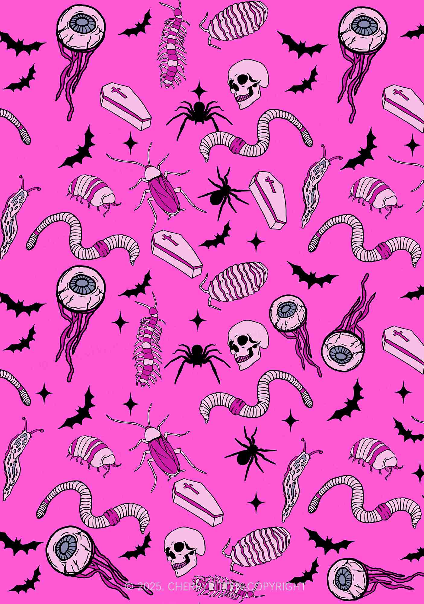 Halloween Goth Pink Party Y2K Print Cami Shorts Pajama Set Cherrykitten