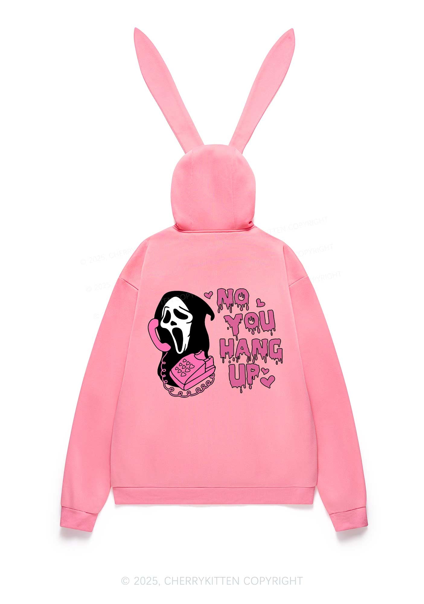 Halloween No You Hang Up Y2K Bunny Ear Zip Hoodie Cherrykitten