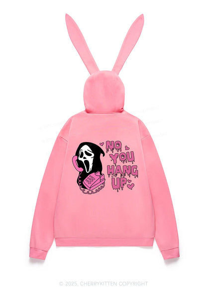 Halloween No You Hang Up Y2K Bunny Ear Zip Hoodie Cherrykitten