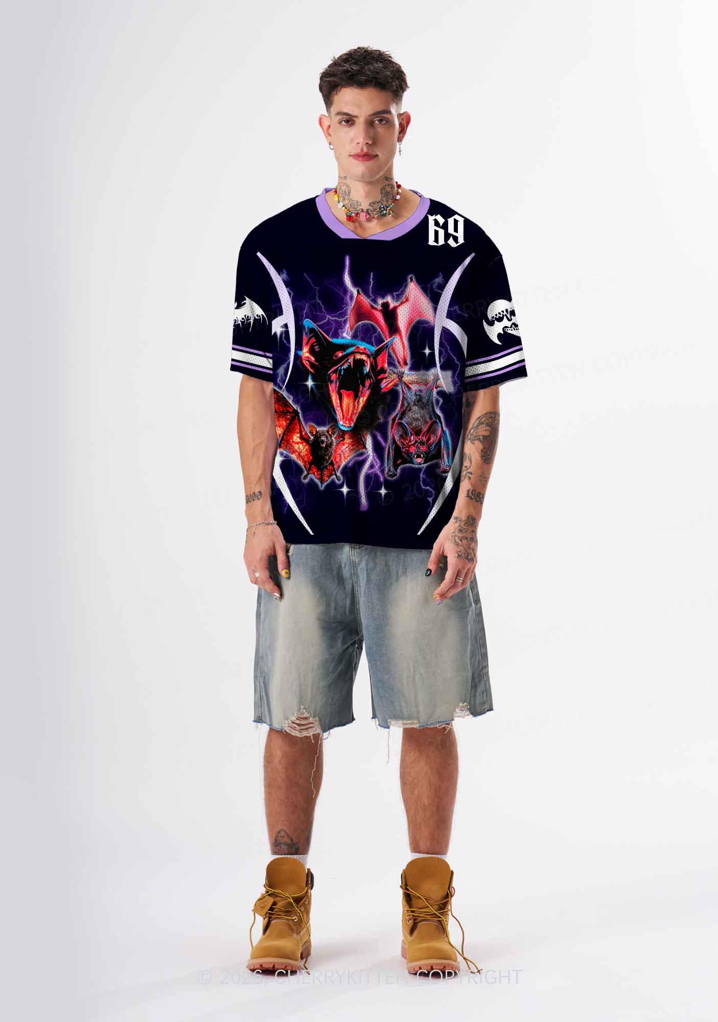 Halloween Purple Lightning Bat Y2K Sport Jersey Shirts Cherrykitten