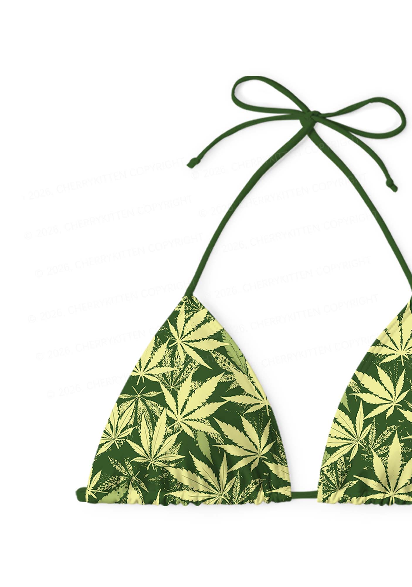 Green Wxxd Leaf Y2K Print Bikini Set Cherrykitten