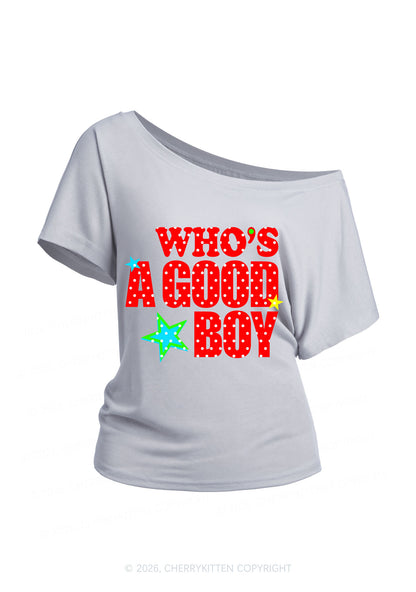 Whos A Good Boy Polka Dots Y2K Off Shoulder Tee Cherrykitten