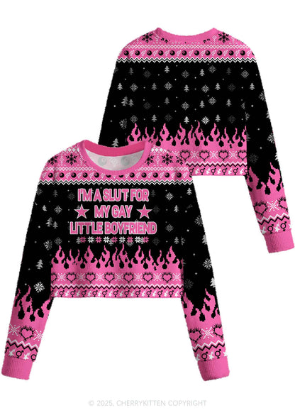 Slxt For My Gay BF Y2K Christmas Crop Knit Sweatshirt Cherrykitten