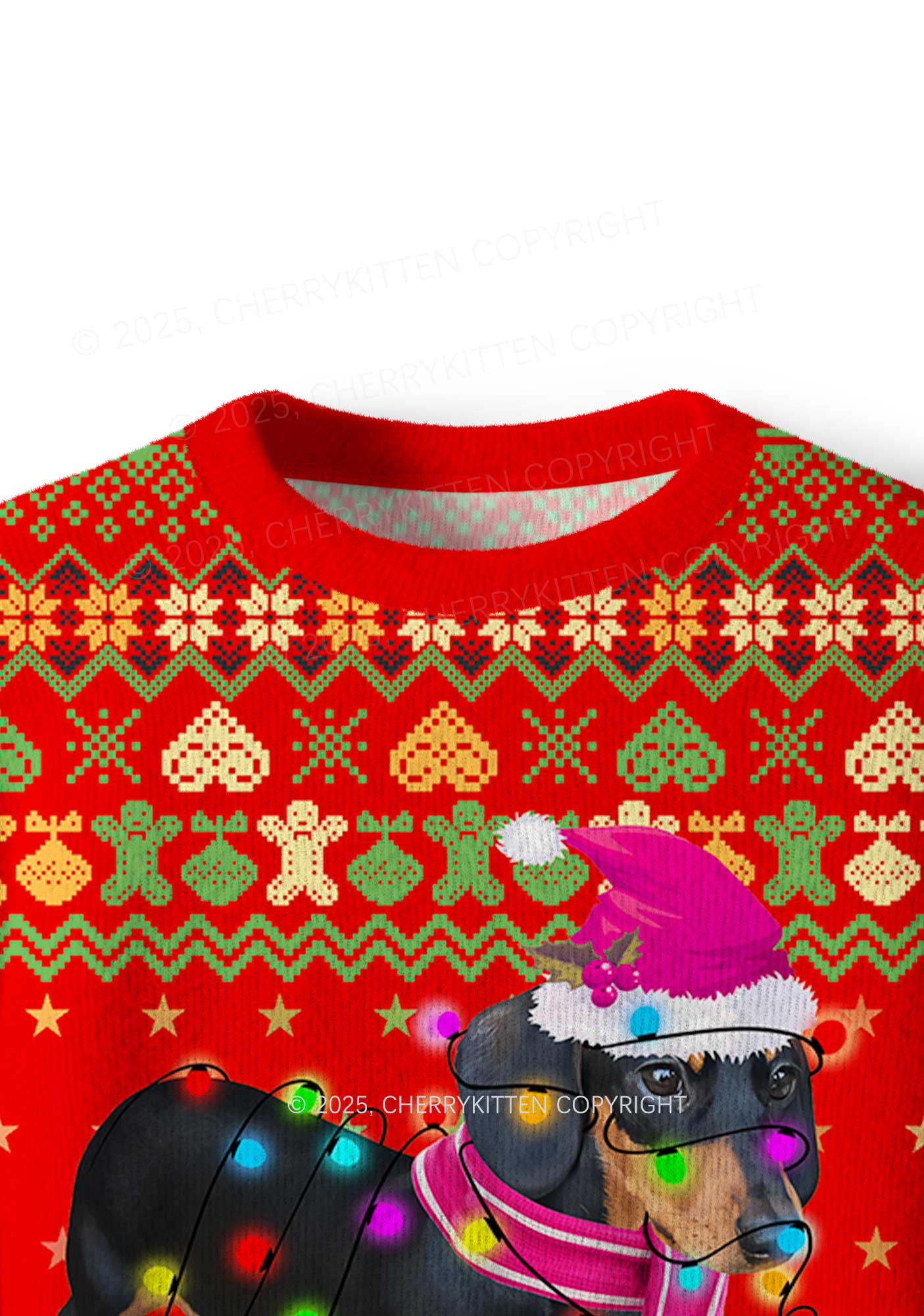 Festive Dachshund Y2K Christmas Knit Sweatshirt Cherrykitten