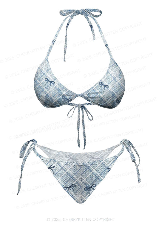 Chic Plaid Bow Y2K Print Bikini Set Cherrykitten