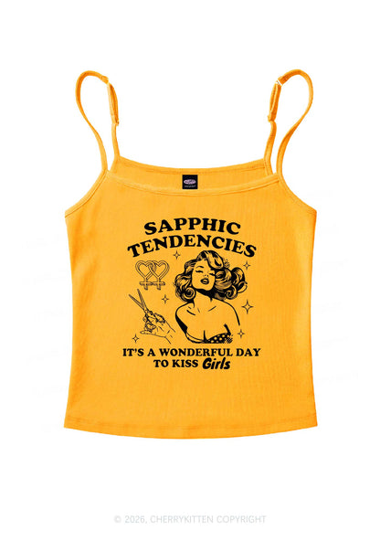 Sapphic Tendencies Kiss Girls Pride Y2K Spaghetti Strap Cami Cherrykitten