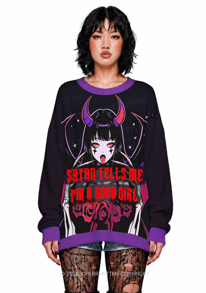 Halloween Im A Good Girl Y2K Christmas Knit Sweatshirt Cherrykitten
