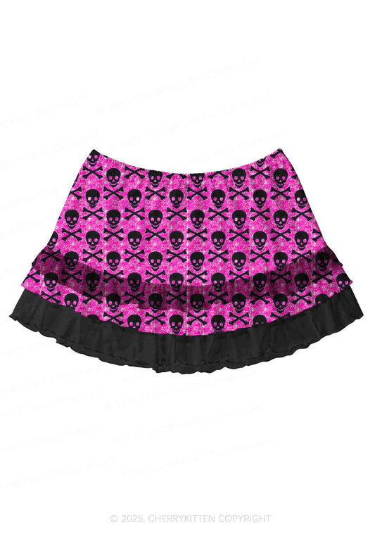 Skeleton Squad Valentine's Day Y2K Print Mini Layered Skirt Cherrykitten