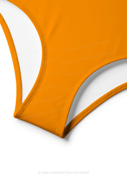 Orange Plain Y2K Print Bikini Set Cherrykitten