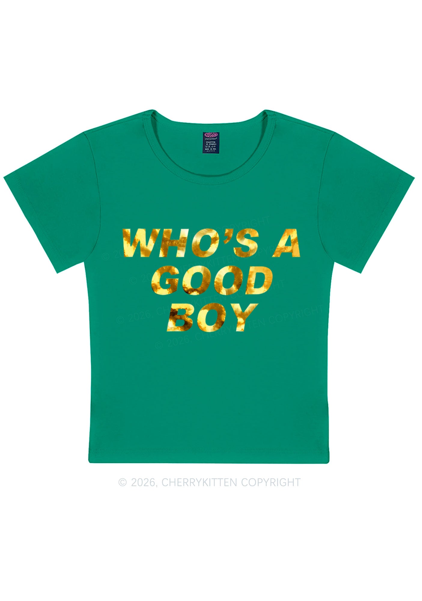 Whos A Good Boy Silver Foil Printed Y2K Baby Tee Cherrykitten