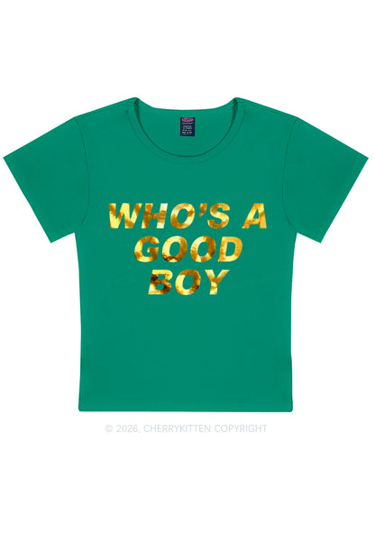 Whos A Good Boy Silver Foil Printed Y2K Baby Tee Cherrykitten