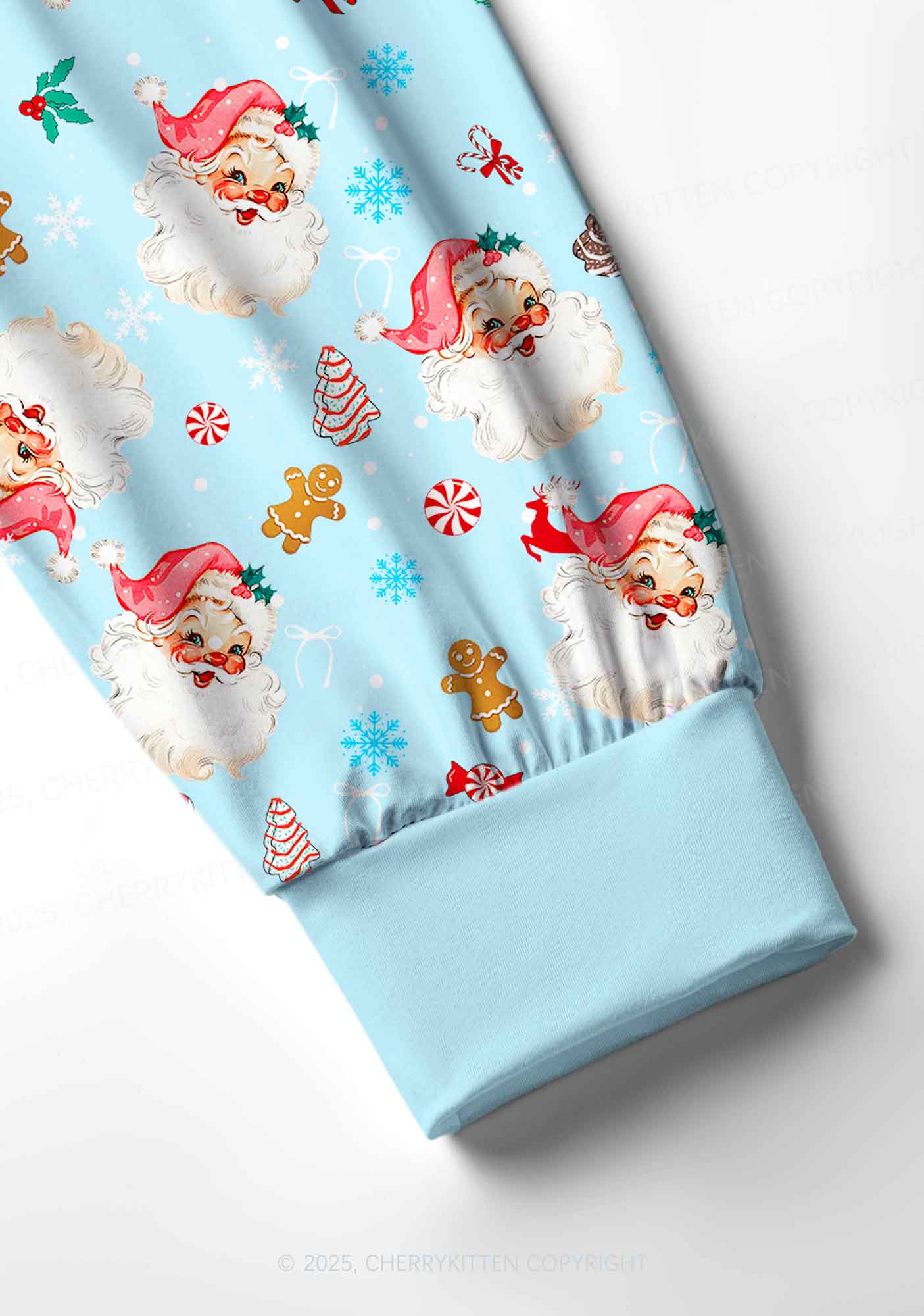 Christmas Blue Santa Y2K Print Long Sleeve Pajama Set Cherrykitten