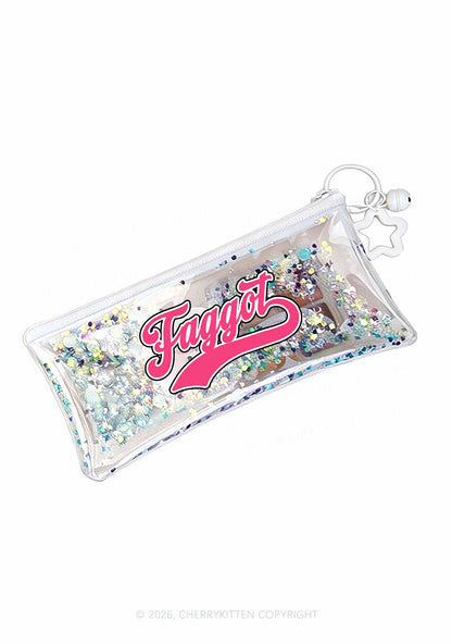 Pink Faggot Pride Y2K Quicksand Transparent Pencil Pouch Cherrykitten
