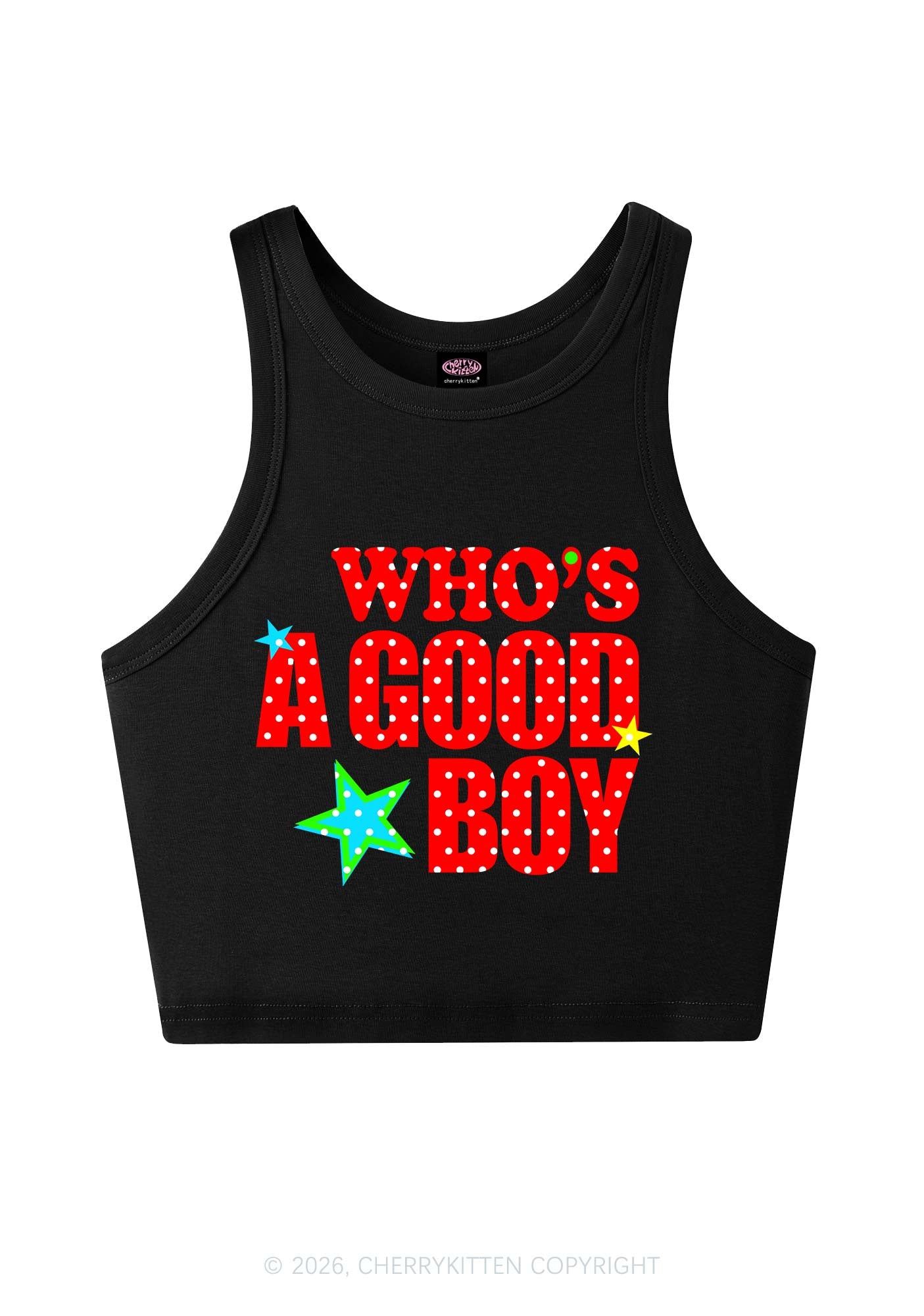 Whos A Good Boy Polka Dots Y2K Crop Tank Top Cherrykitten
