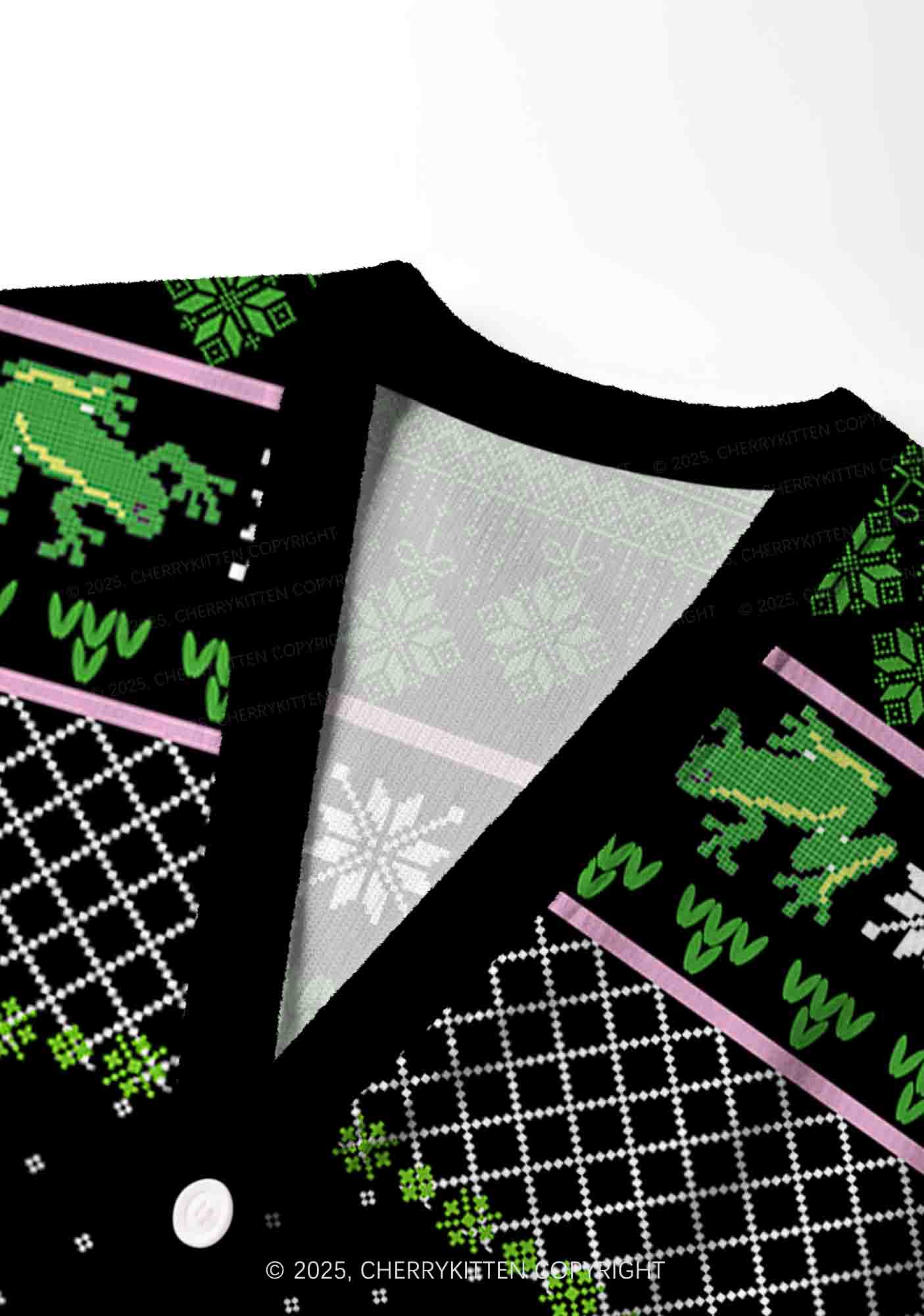 Eat The Rich Frog Y2K Christmas Cardigan Knit Sweatshirt Cherrykitten