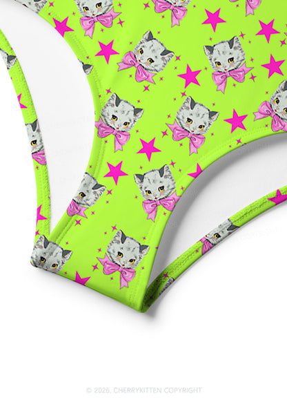 Pink Bow Cats Star Y2K Print Bikini Set Cherrykitten