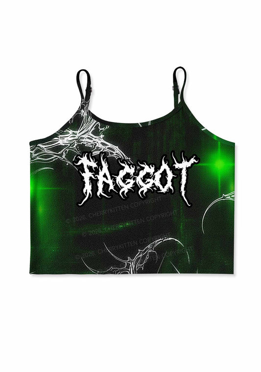 Green Gothic Faggot Pride Y2K Print Cami Crop Top Cherrykitten