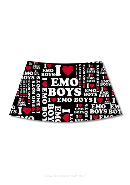 I Love Emo Boys Y2K Print Mini Skirt Cherrykitten