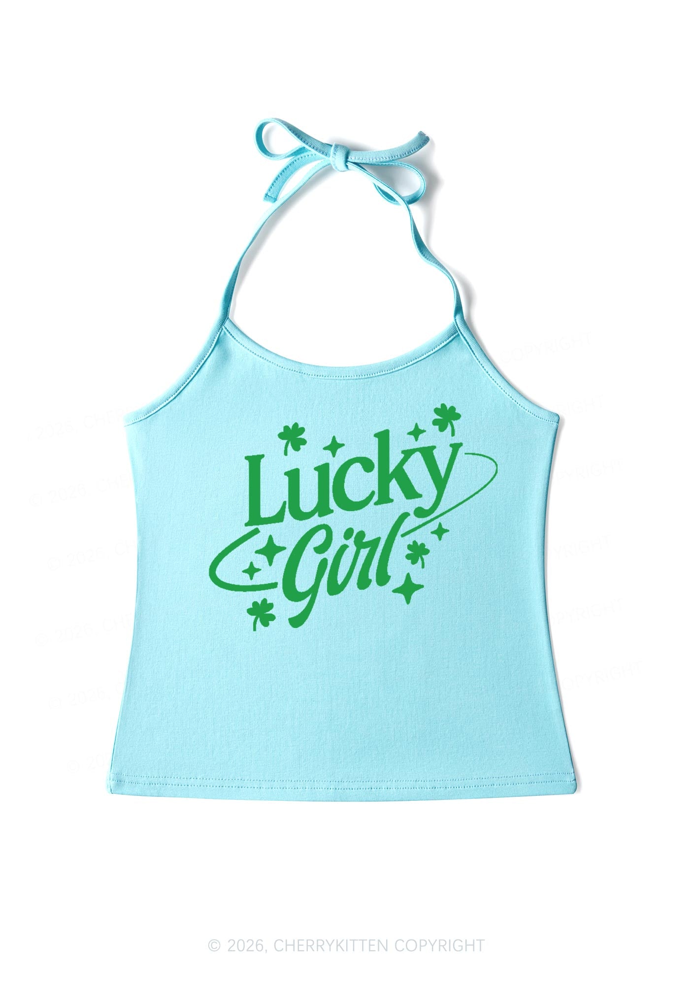 Lucky Girl Star Clover St Patricks Y2K Halter Neck Cami Cherrykitten