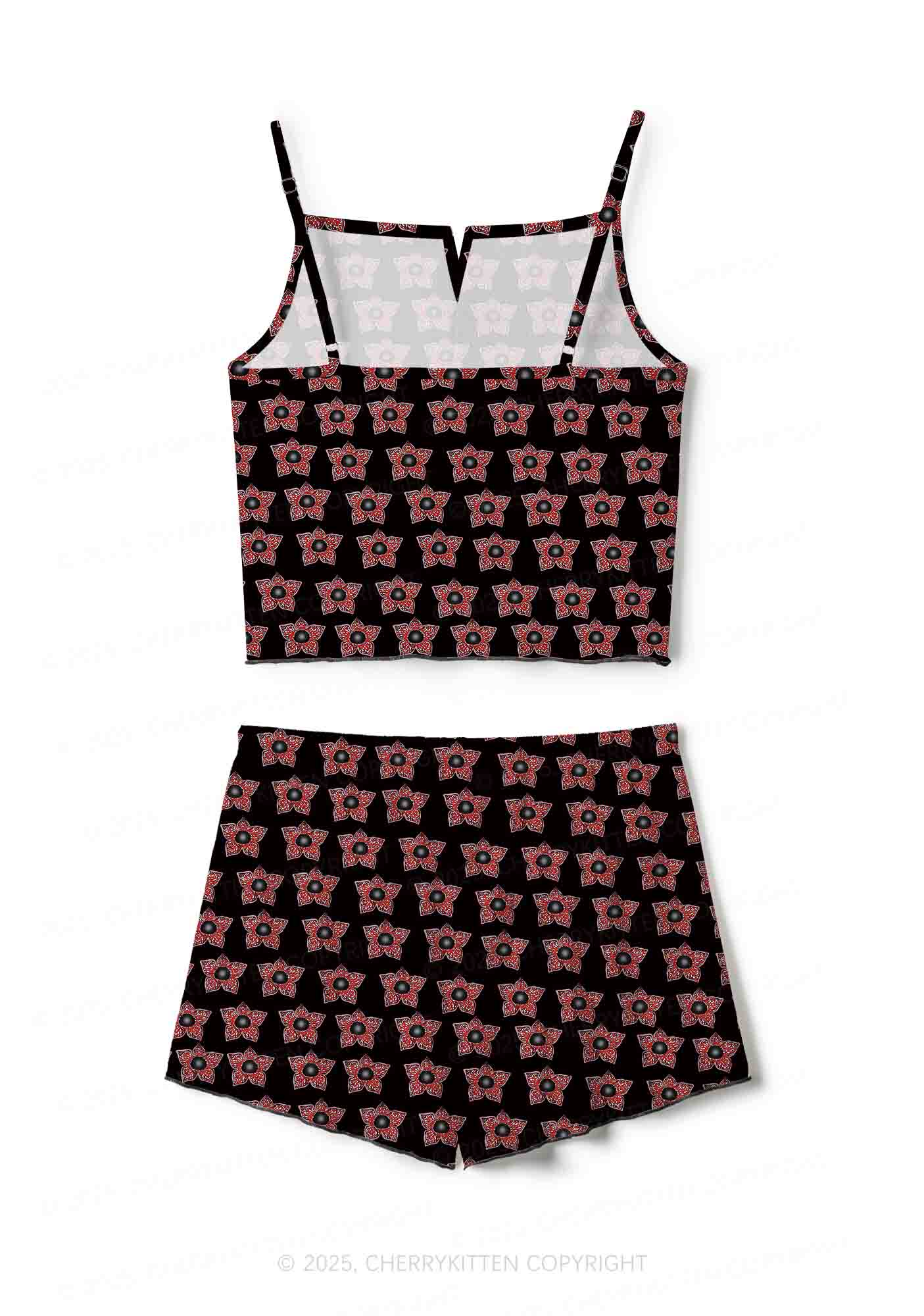 Flower Monster Y2K Print Cami Shorts Pajama Set Cherrykitten