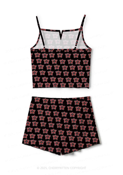 Flower Monster Y2K Print Cami Shorts Pajama Set Cherrykitten