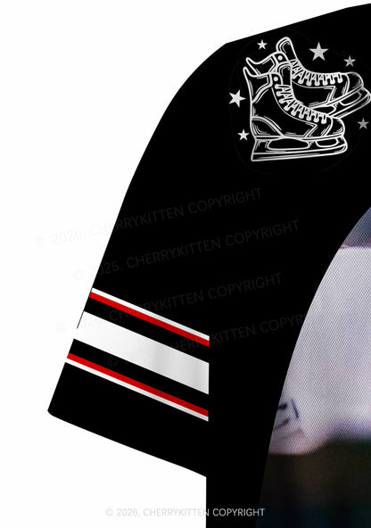 Black Hockey Match HR Y2K Crop Sport Jersey Shirts Cherrykitten