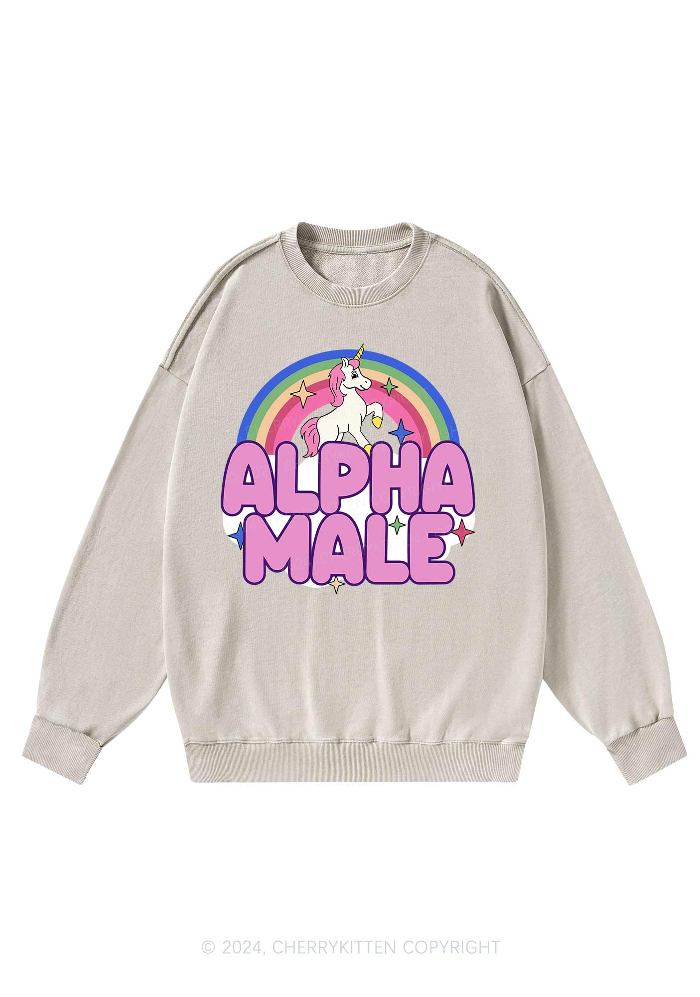 Rainbow Unicorn Alpha Male Y2K Washed Sweatshirts Cherrykitten