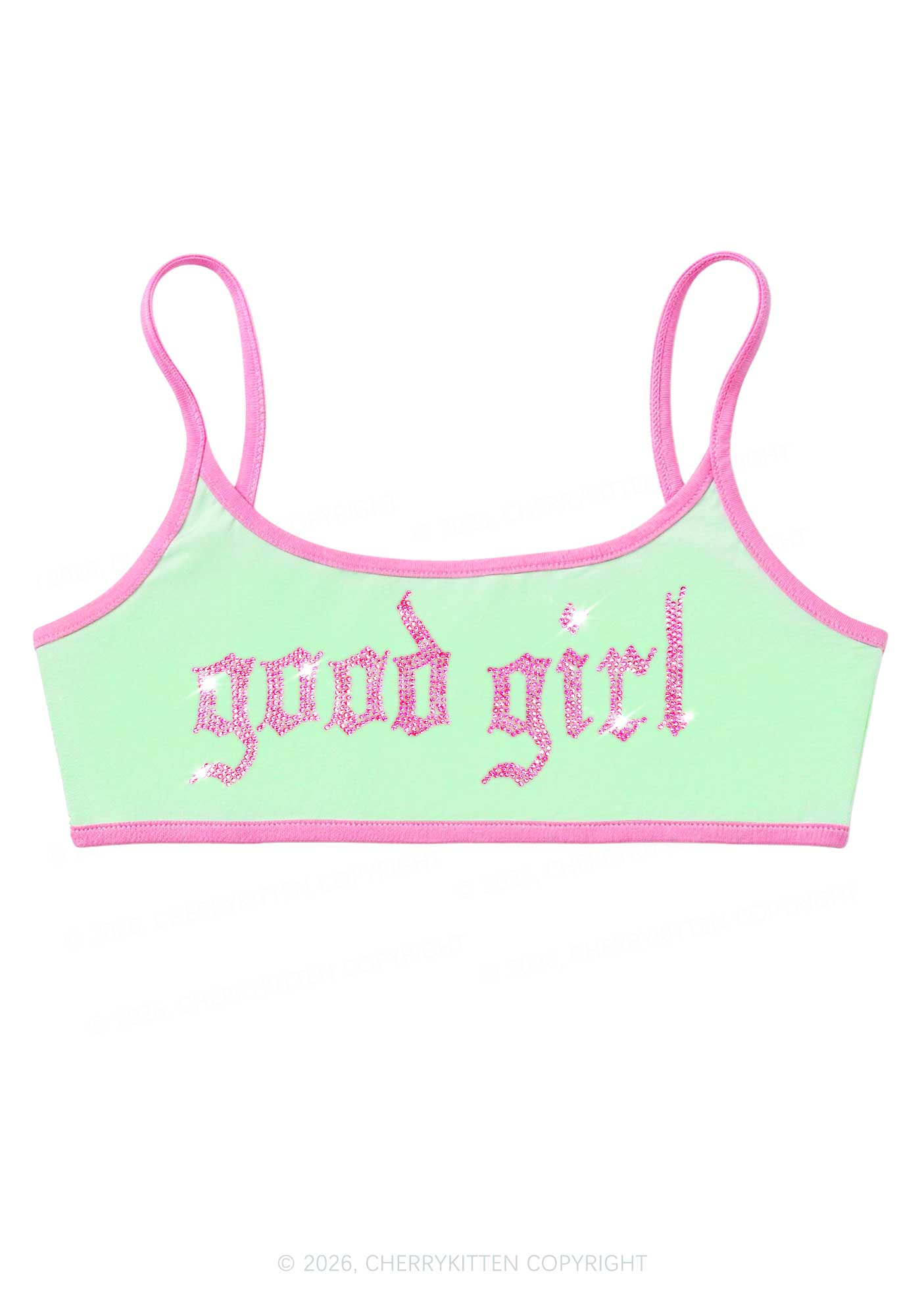 Rhinestone Good Girl Y2K Super Crop Cami Cherrykitten