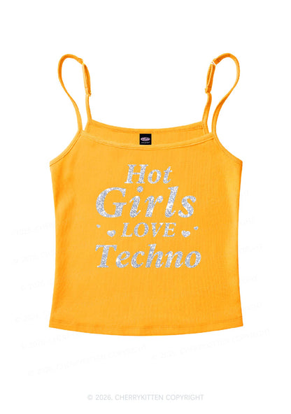 Glitter Hot Girls Love Techno Y2K Spaghetti Strap Cami Cherrykitten