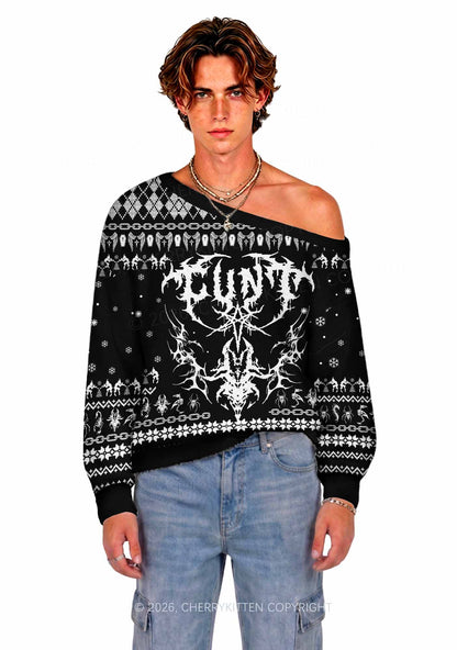 Halloween Punk Cxxt Y2K Off Shoulder Knit Sweatshirt Cherrykitten