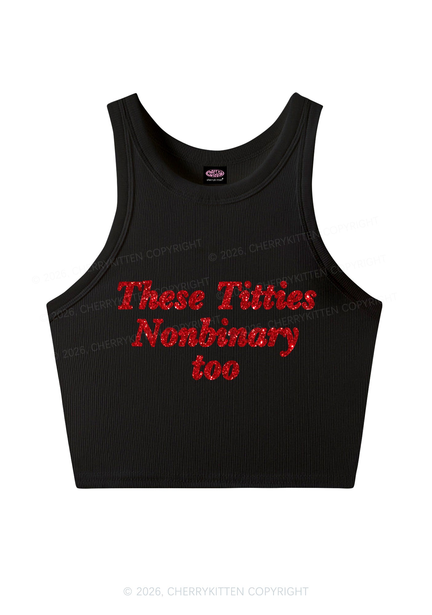 Glitter Txtties Nonbinary Too Pride Y2K Crop Tank Top Cherrykitten