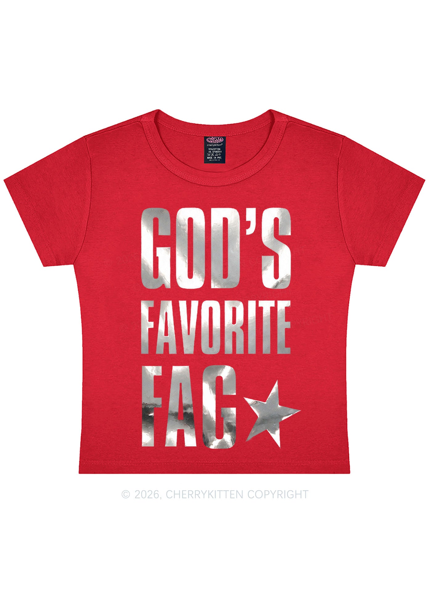 Gods Favorite Fag Pride Silver Foil Printed Y2K Baby Tee Cherrykitten