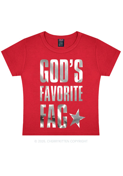 Gods Favorite Fag Pride Silver Foil Printed Y2K Baby Tee Cherrykitten