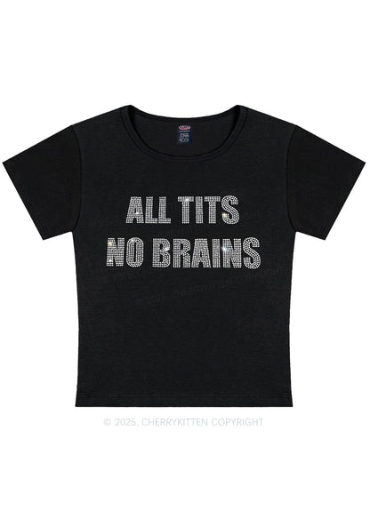 Rhinestone All Txts No Brains Y2K Baby Tee Cherrykitten