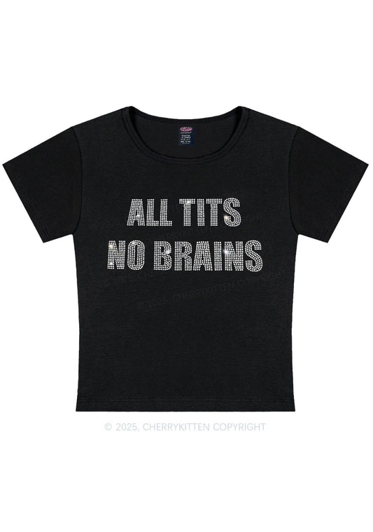 Rhinestone All Txts No Brains Y2K Baby Tee Cherrykitten