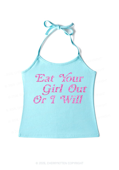 Glitter Eat Your Girl Out Pride Y2K Halter Neck Cami Cherrykitten