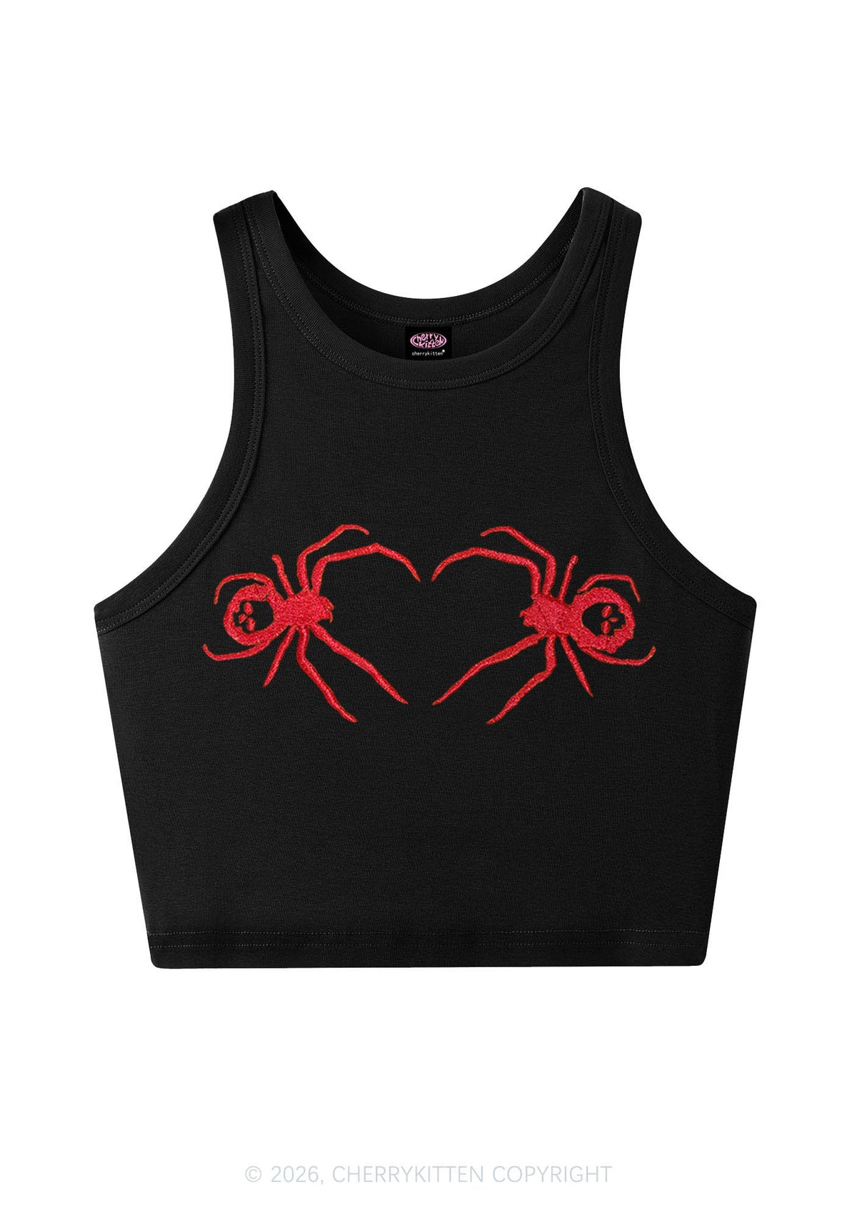 Embroidered Skull Spider Y2K Crop Tank Top Cherrykitten