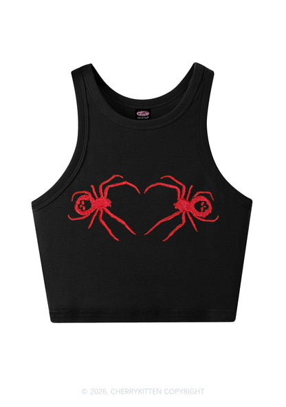 Embroidered Skull Spider Y2K Crop Tank Top Cherrykitten