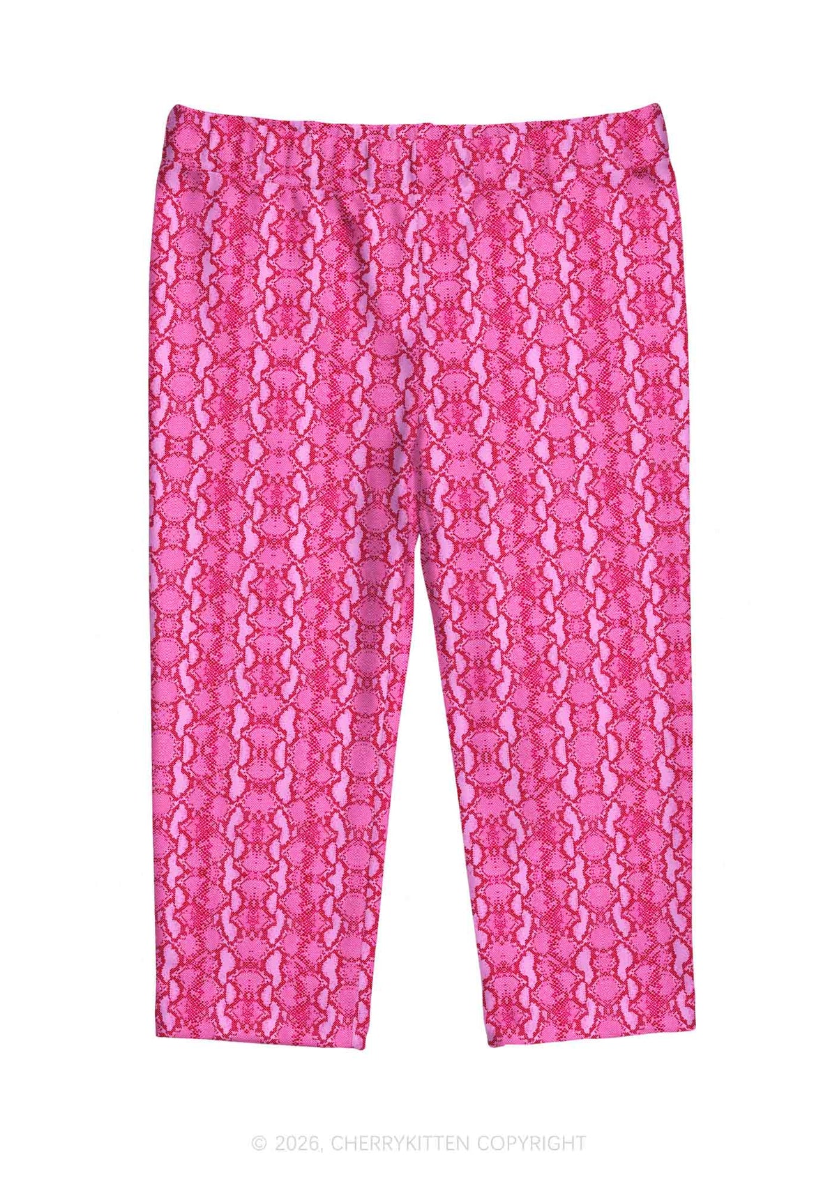 Hot Pink Snake Skin Pattern Y2K Print Capri Pants Cherrykitten