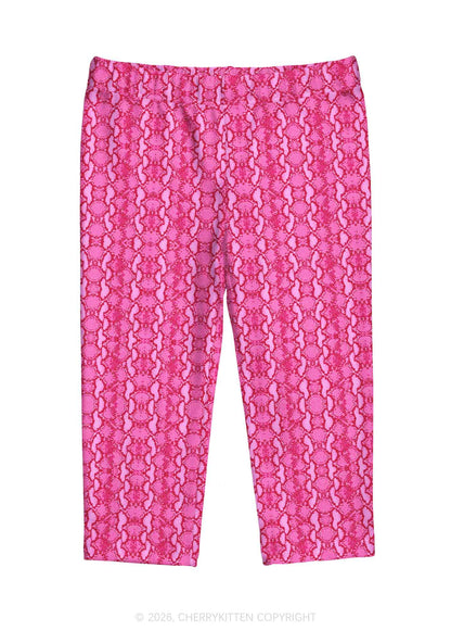 Hot Pink Snake Skin Pattern Y2K Print Capri Pants Cherrykitten