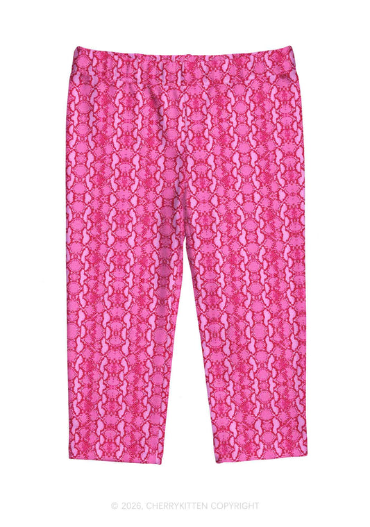 Hot Pink Snake Skin Pattern Y2K Print Capri Pants Cherrykitten