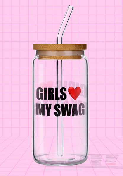 Girls Love My Swag Pride Y2K Printed Glass Cup Cherrykitten