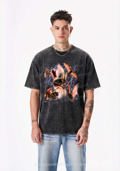 Halloween Bat In Lightning Y2K Shirts Washed Tee Cherrykitten
