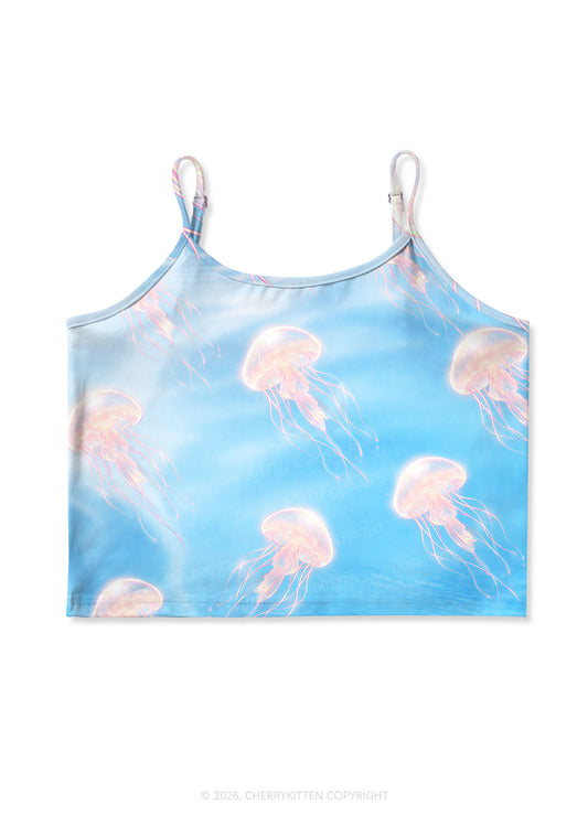 Pink Jellyfish Underwater Y2K Print Cami Crop Top Cherrykitten