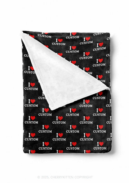 I Love Custom Valentine's Day Y2K Plush Blanket Cherrykitten